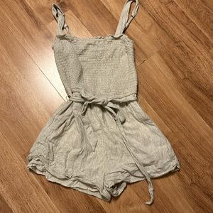Abercrombie & Fitch Wide Strap Smocked Romper Cream